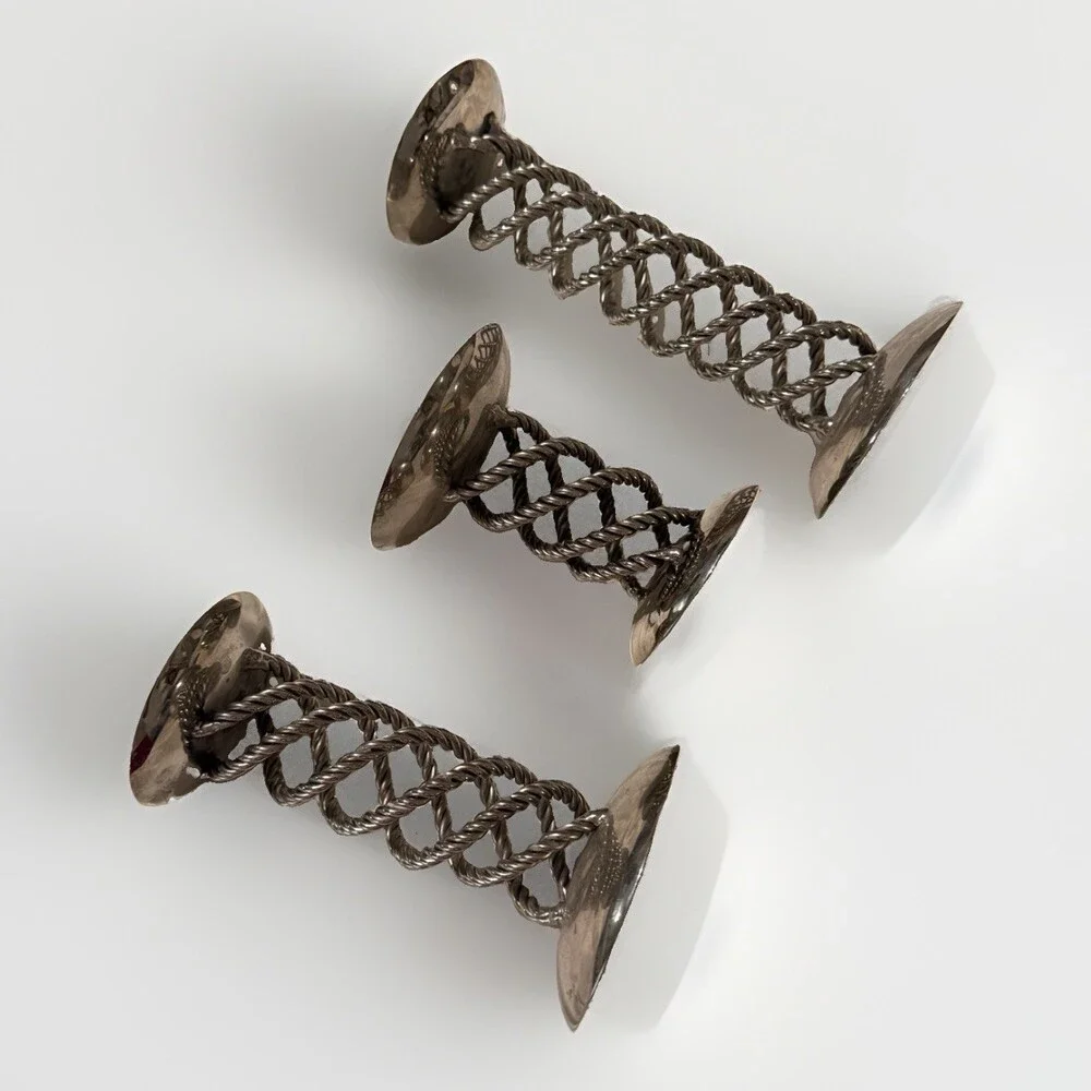Lot of 3 Vintage Twisted Wire Spring Taper Candlestick Holder MCM